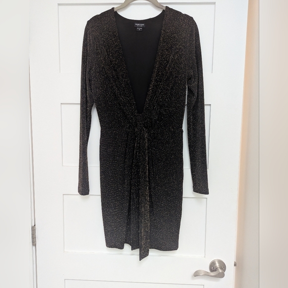 Dark Gold Shimmer Black and Gold Cocktail Dress - Picture 3 of 6